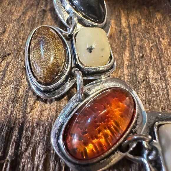 Handcrafted Boho Western Chic Natural Stone Link Bracelet, Adjustable, Multicol - Picture 6 of 9